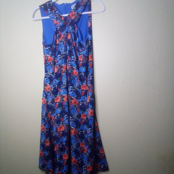 Shelby & Palmer Dress M Women Sleeveless Cross Over Soft Stretch Floral Blue Red - Picture 1 of 15